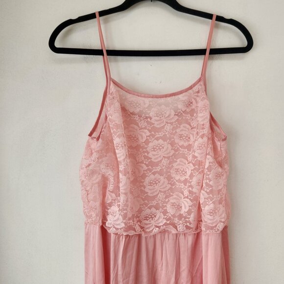 Vintage Pink Nightgown Lace Sleep Dress Satin Feminine Y2K Lingerie Maxi M - Picture 3 of 6